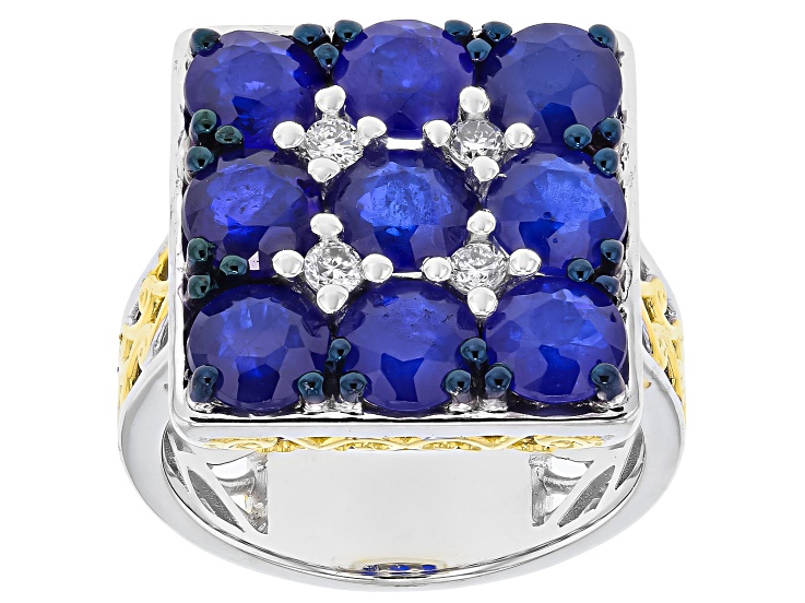 Cobalt Blue Spinel & Lab Diamond Rhodium/24k Yellow Gold Over Palladium Silver Ring 5.55ctw
