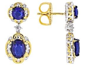 Cobalt Blue Spinel & Zircon Rhodium/24k Yellow Gold Over Palladium Silver Earrings 3.00ctw