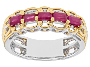 Tanzanian Ruby Rhodium/24k Yellow Gold Over Palaldium Sterling Silver Band Ring 0.87ctw