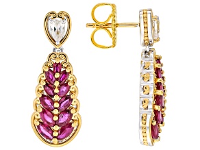 Tanzanian Ruby & Zircon Rhodium/24k Yellow Gold Over Palladium Sterling Silver Earrings 3.34ctw