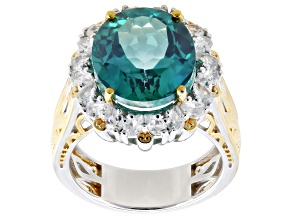 Cayman Topaz & White Zircon Rhodium/24k Yellow Gold Over Palladium Sterling Silver Ring 11.17ctw