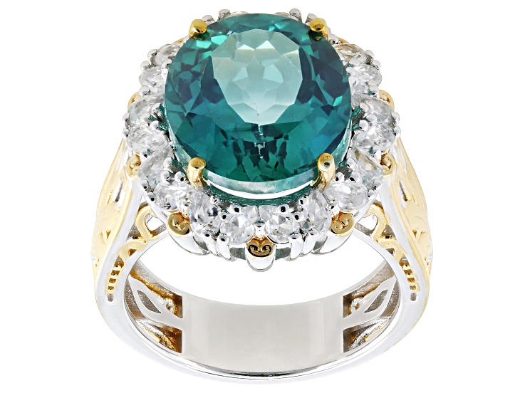 Cayman Topaz & White Zircon Rhodium/24k Yellow Gold Over Palladium Sterling Silver Ring 11.17ctw