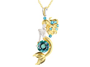 Cayman & Paraiba Color Topaz Rhodium/24k Gold Over Palladium Silver Pendant with chain 5.19ctw