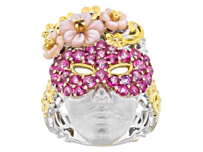 Topaz & Pink MOP Rhodium/24k Gold Over Palladium Sterling Silver Venice Carnival Ring 1.80ctw