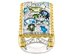 Multi Color Multi Gemstone Rhodium & 24K Gold Over Palladium Silver Central Park Ring 9.94ctw
