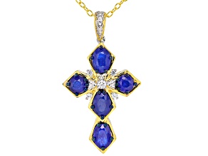 Cobalt Blue Spinel, Zircon Rhodium/24k Gold Over Palladium Silver Pendant With Chain 3.99ctw
