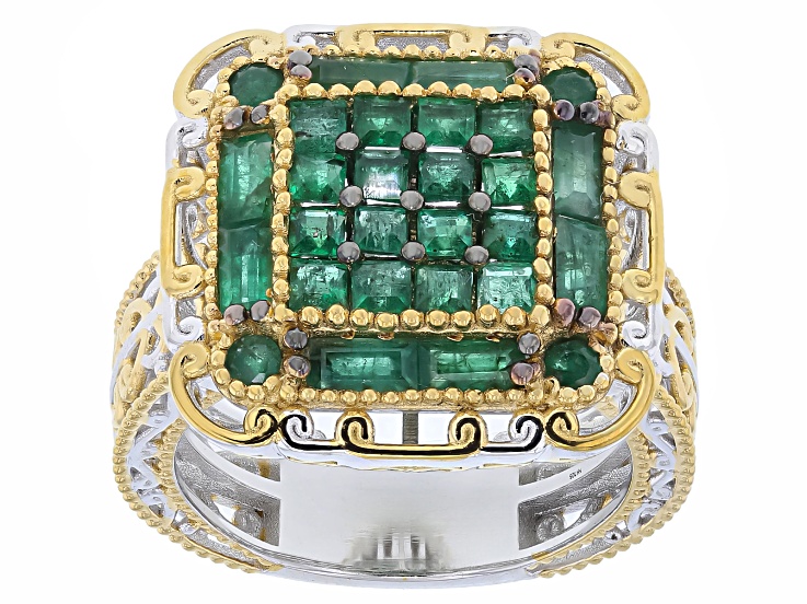 Grizzly Emerald Rhodium/24k Yellow Gold Over Palladium Sterling Silver Ring 1.82ctw