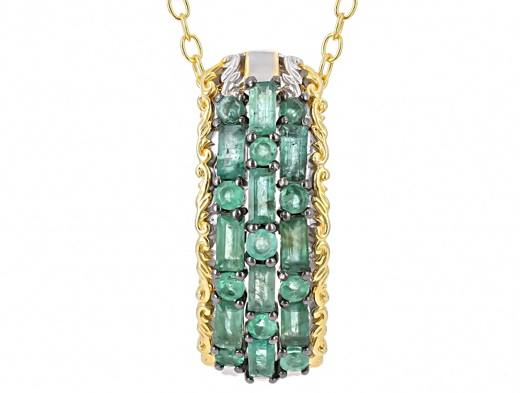 Grizzly Emerald Rhodium/24k Yellow Gold Over Palladium Sterling Silver Pendant With Chain 1.45ctw