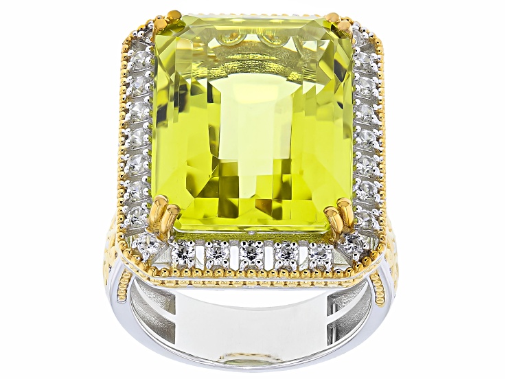 Ouro Verde & White Zircon Rhodium/24k Yellow Gold Over Palladium Silver Ring 23.06ctw
