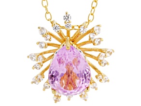 Kunzite & White Zircon Rhodium/24k Gold Over Palladium Sterling Silver Pendant/Chain 9.31ctw