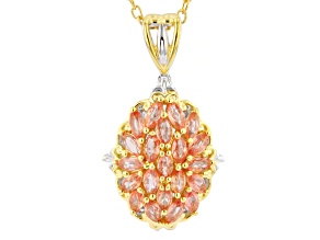 Orange Padparadscha Sapphire Rhodium/24k Gold Over Palladium Sterling Silver Pendant/Chain 3.09ctw