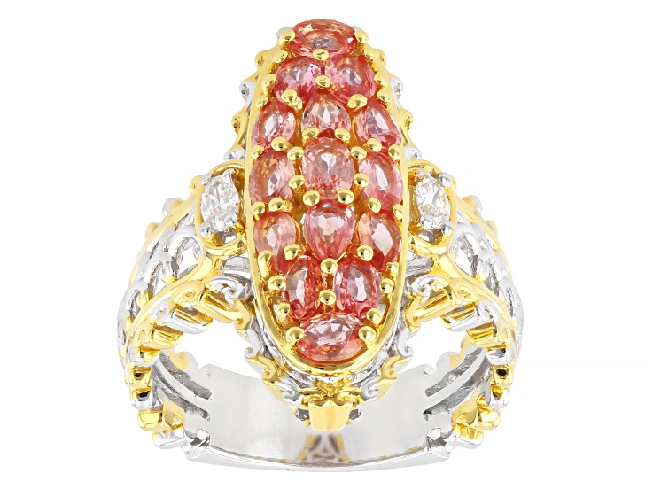 Orange Padparadscha Sapphire Rhodium/24k Gold Over Palladium Sterling Silver Ring 1.82ctw