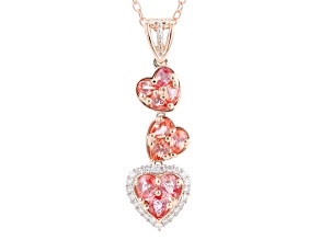 Orange Padparadscha Sapphire & Lab Diamonds Rhodium/18k Gold Over Palladium Silver Pendant/Chain