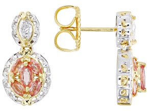 Orange Padparadscha Sapphire & Lab Diamond Rhodium/24k Gold Over Palladium Silver Earrings 1.35ctw