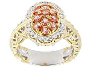 Orange Padparadscha Sapphire & Lab Grown Diamond Rhodium/24k Gold Over Palladium Silver Ring