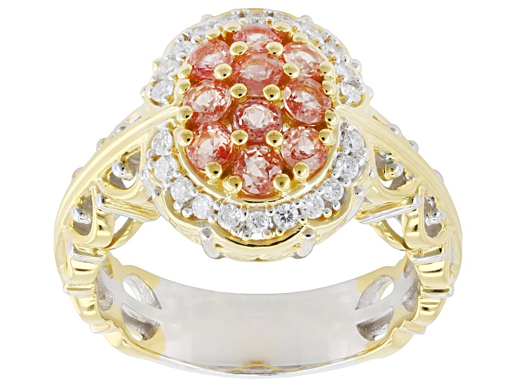 Orange Padparadscha Sapphire & Lab Grown Diamond Rhodium/24k Gold Over Palladium Silver Ring