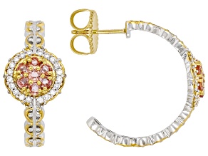 Orange Padparadscha Sapphire Rhodium/24k Gold Over Palladium Silver Hoop Earrings 1.42ctw