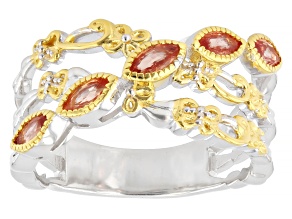 Orange Padparadscha Sapphire Rhod/24k Yellow Gold Over Palladium Sterling Silver Ring 0.59ctw