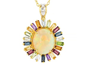 White Ethiopian Opal Rhodium/24k Gold Over Palladium Sterling Silver Pendant with Chain 3.02ctw