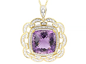 Lavender Amethyst & White Zircon Rhodium/24k Gold Over Palladium Silver Pendant/Chain 29.72ctw