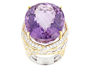 Lavender Amethyst & White Zircon Rhodium/24k Yellow Gold Over Palladium Sterling Ring 52.90ctw
