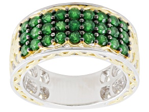 Tsavorite Garnet Rhodium/24k Yellow Gold Over Palladium Sterling Silver Band Ring 1.37ctw