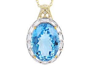 Swiss Blue Topaz, Zircon Rhodium/24k Yellow Gold Over Palladium Silver Pendant With Chain 31.36ctw