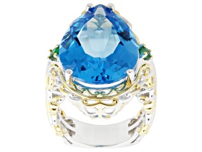 Swiss Blue Topaz & Grizzly Emerald Rhodium/24k Yellow Gold Over Palladium Silver Ring 19.52ctw