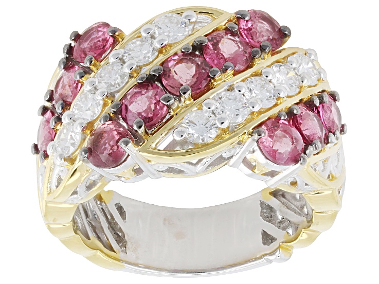 Lab Grown Diamond & Rubellite Rhodium And 24k Gold Over Palladium Sterling Silver Ring 2.57ctw