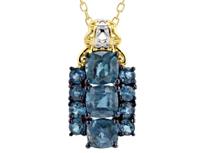Teal Kyanite Rhodium And 24k Yellow Gold Over Palladium Sterling Silver Pendant W/Chain 5.36ctw