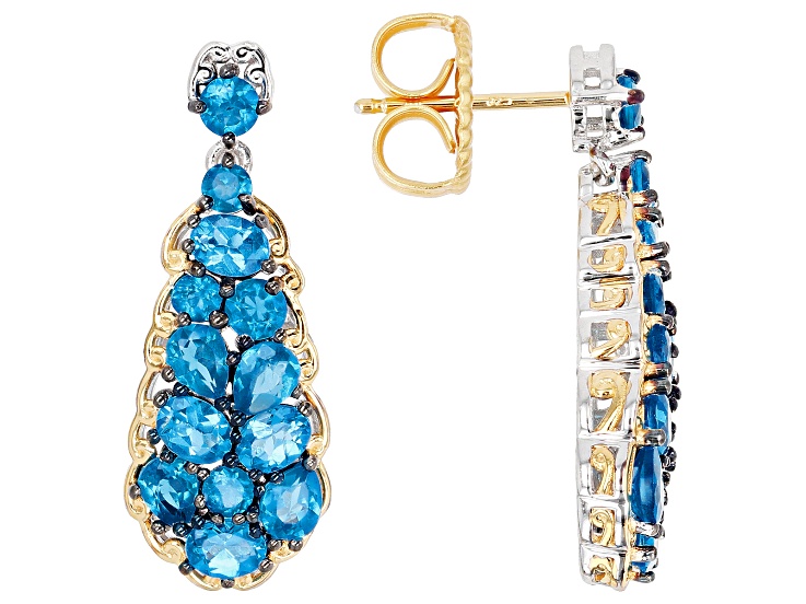 Neon Apatite Drop Rhodium/24k Yellow Gold Over Palladium Sterling Silver Earrings 3.39ctw