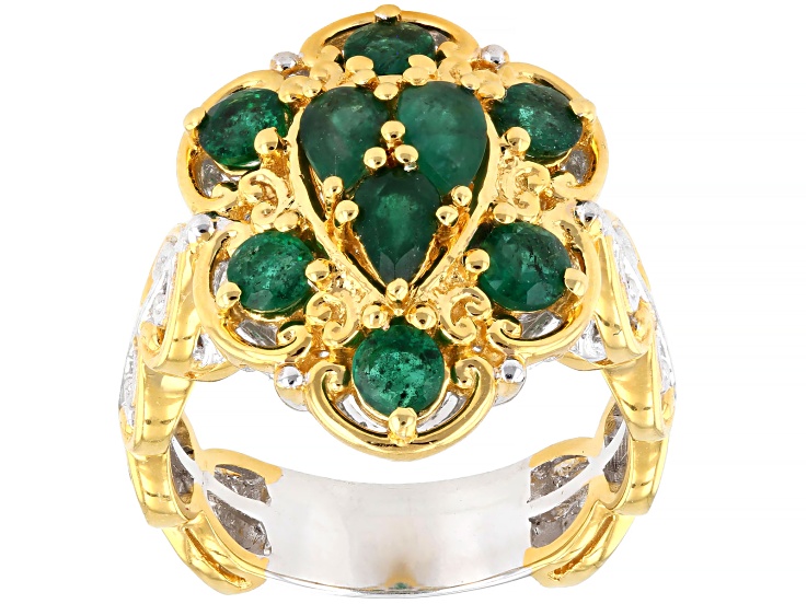 Grizzly Emerald Rhodium/24k Yellow Gold Over Palladium Sterling Silver Ring 0.50ctw
