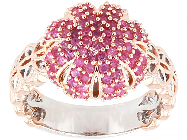 Hot Pink Sapphire Rhod/24k Yellow Gold Over Palaldium Sterling Silver Ring 1.04ctw