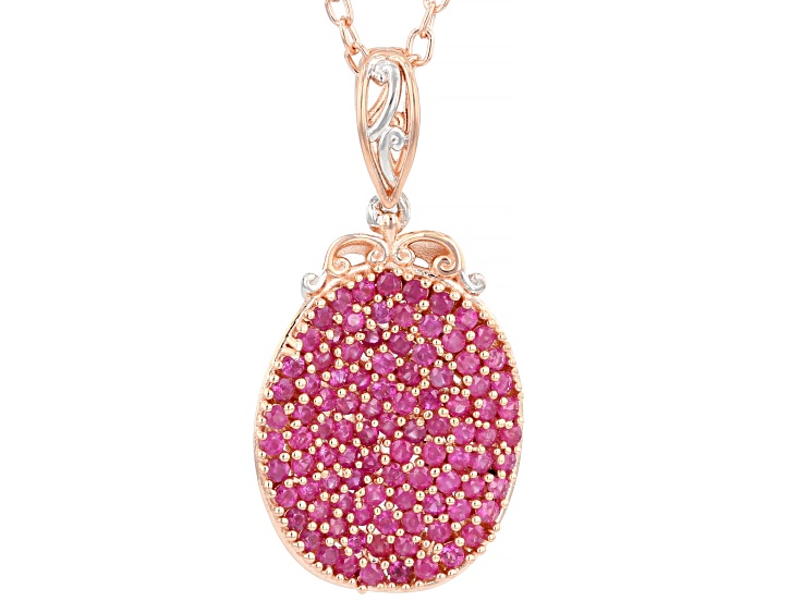 Hot Pink Sapphire Wave Rhod/24k Yellow Gold Over Palladium Sterling Silver Pendant w/chain 1.17ctw