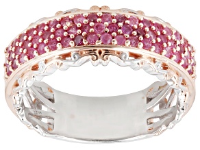 Hot Pink Sapphire Rhodium/24k Yellow Gold Over Palladium Sterling Silver Ring 0.69ctw