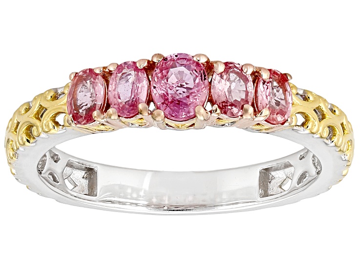 Lotus Pink Sapphire Rhodium/24K Yellow Gold Over Palladium Sterling Silver Ring 0.86ctw