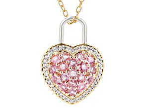 Lotus Pink Sapphire & Zircon Rhodium/24k Gold Over Palladium Sterling Silver Pendant/Chian 1.57ctw