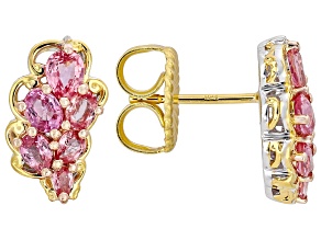 Lotus Pink Sapphire Stud Rhodium/24k Yellow Gold Over Palladium Sterling Silver Earrings