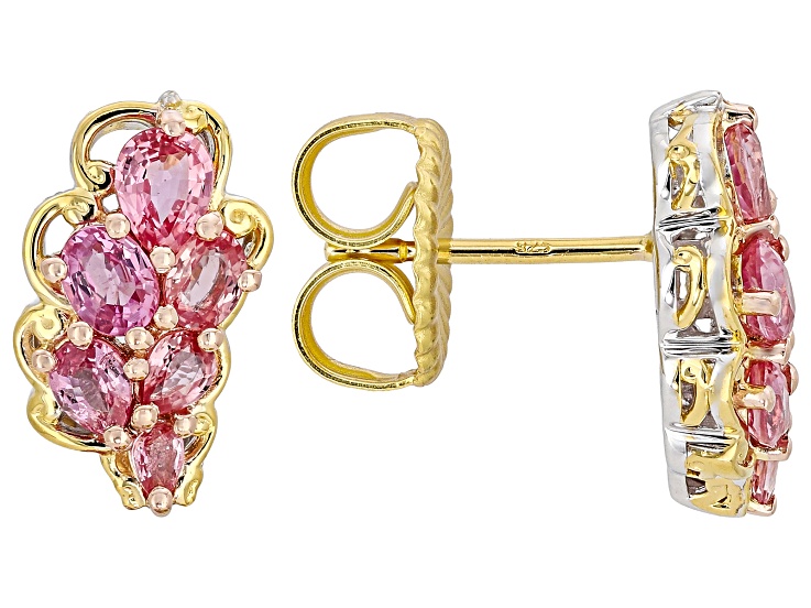 Lotus Pink Sapphire Stud Rhodium/24k Yellow Gold Over Palladium Sterling Silver Earrings