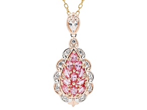 Lotus Pink Sapphire, Zircon Rhod/18k/24k Gold Over Palladium Sterling Silver Pendant/chain 1.56ctw