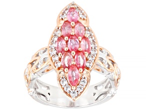Lotus Pink Sapphire & White Zircon Rhodium/18k Rose Gold Over Palladium Sterling Silver Ring
