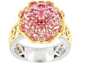 Lotus Pink Sapphire & White Zircon Rhodium/24k Yellow Gold Over Palladium Silver Ring 2.44ctw