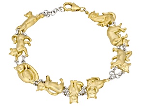 Happy Cat Rhodium/24k Yellow Gold Over Palladium Sterling Silver Bracelet