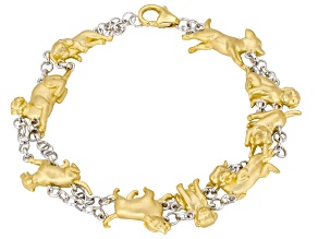 Happy Dog Rhodium/24k Yellow Gold Over Palladium Sterling Silver Bracelet