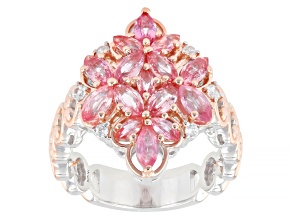 Lotus Pink Sapphire & White Zircon Rhodium/24k Yellow Gold Over Palladium Silver Ring 2.27ctw