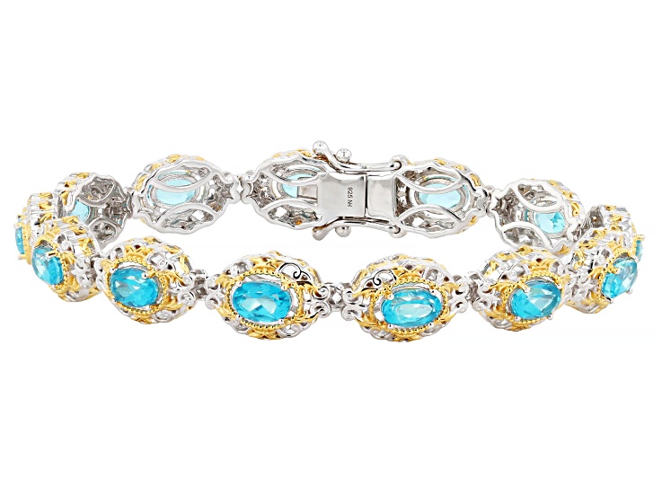 Paraiba Color Topaz Rhodium/24k Gold Over Palladium Sterling Silver Bracelet 7.37ctw