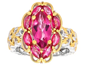 Pink Topaz Rhodium/24k Gold Over Palladium Sterling Silver Ring 3.41ctw