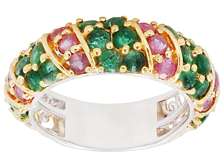 Grizzly Emerald, Gemfields Ruby Rhodium/24k Gold Over Palladium Sterling Silver Band Ring 2.33ctw