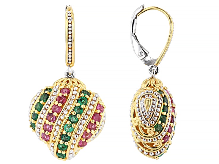 Grizzly Emerald, Gemfields Ruby Rhodium/24k Gold Over Palladium Sterling Silver Earrings 2.04ctw