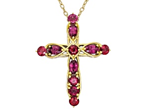 Red Rubellite Rhodium/24k Gold Over Palladium Sterling Silver Cross Pendant With Chain 2.01ctw